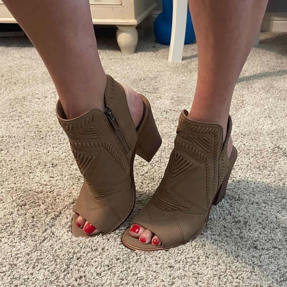 Vince Camuto Brown Suede Open Toe Booties US 8.5